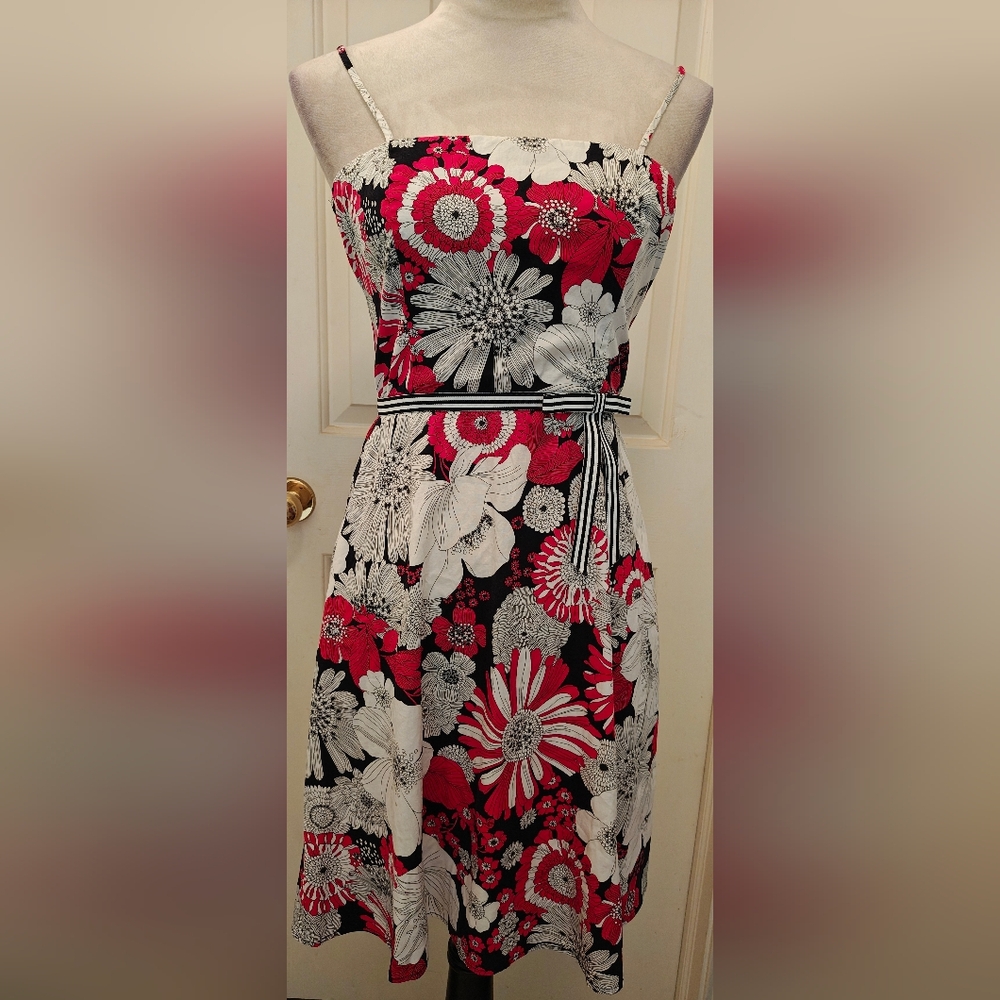 Y2K I.N. San Francisco Retro Bold Floral Print Fit & Flare Dress w Belt.